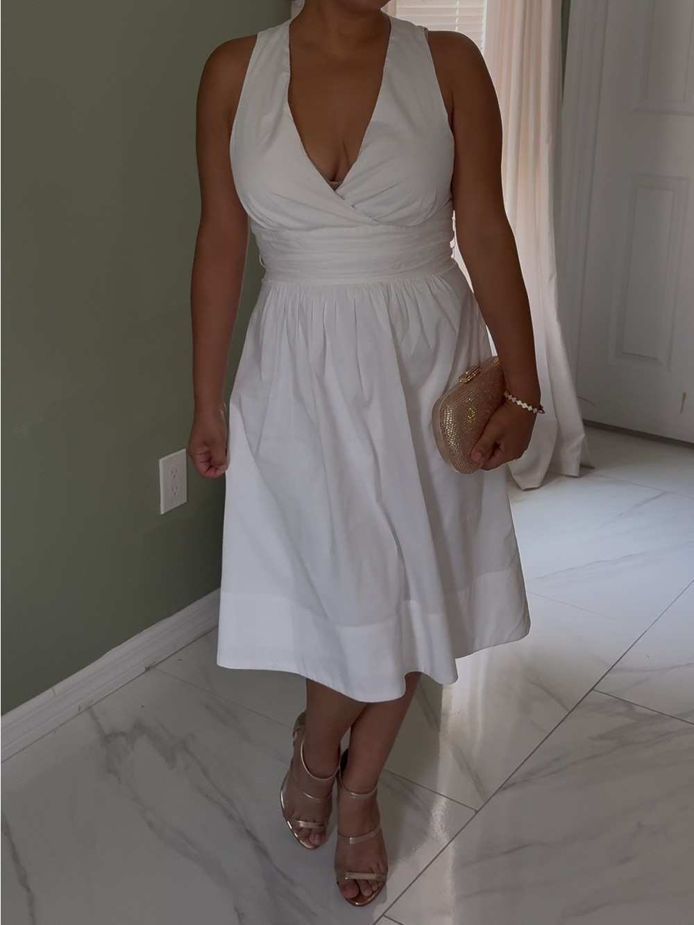 White House Black Market White Sleeveless V-Neck Midi Dress